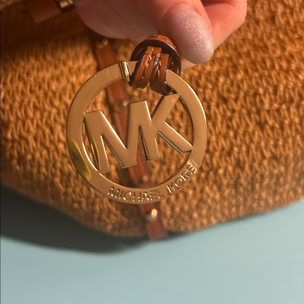 Michael‎ Kors Natural Raffia Woven Tote Leather Detail - Picture 5 of 6